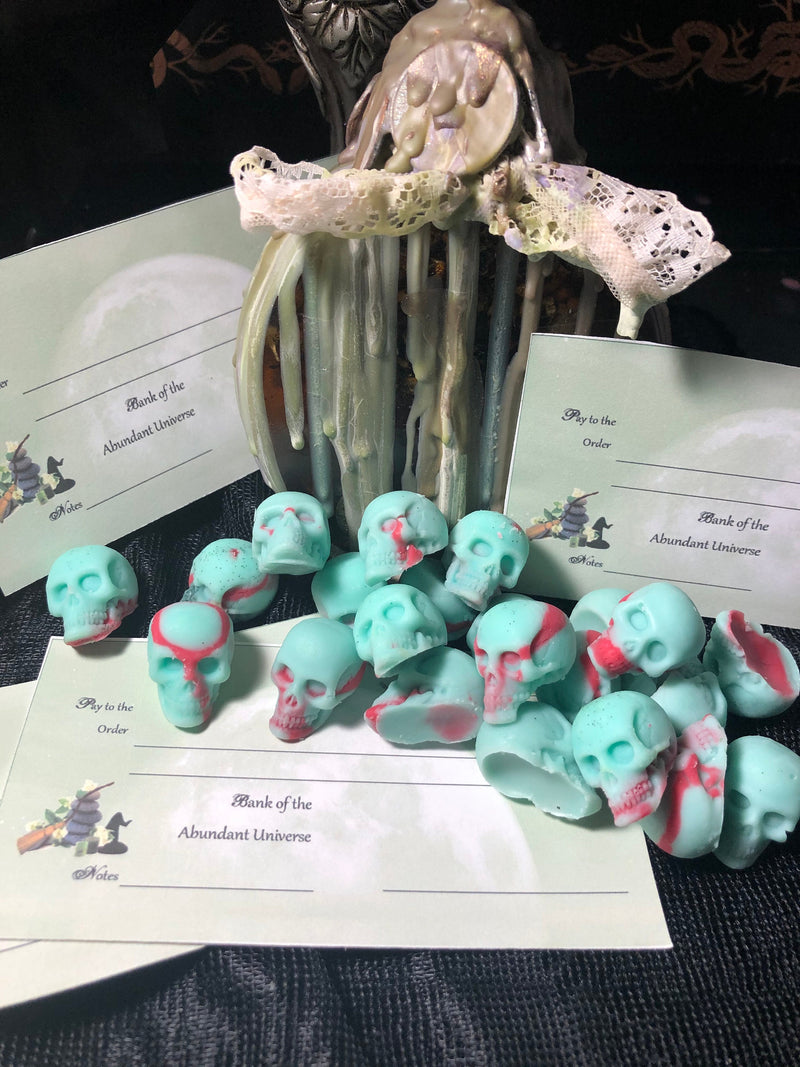 Money drawing  mini skull wax melts witchcraft witch pagan wicca spell tarts