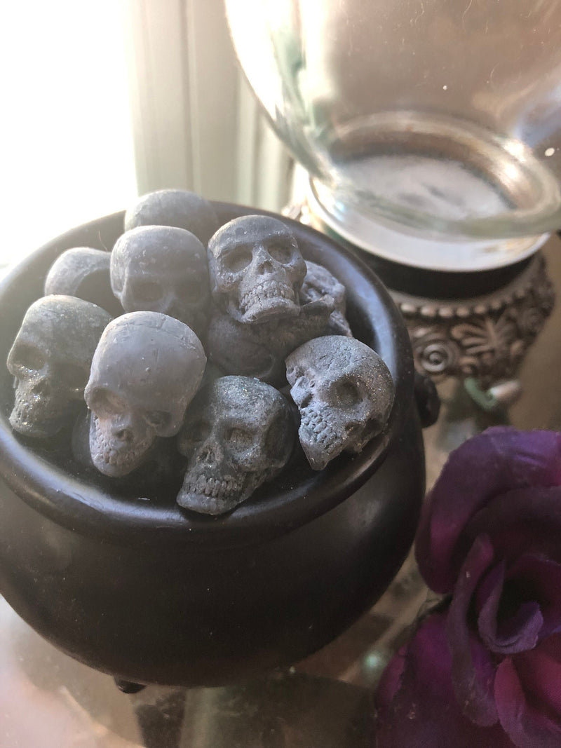 Black Cauldron mini skull wax melts goth Halloween Wicca Pagan witchcraft Samhain tarts
